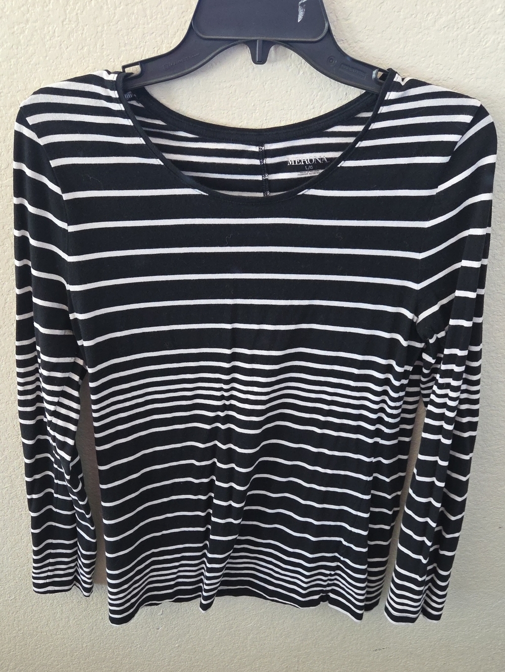 Merona Black and White Striped Long-Sleeve Tee